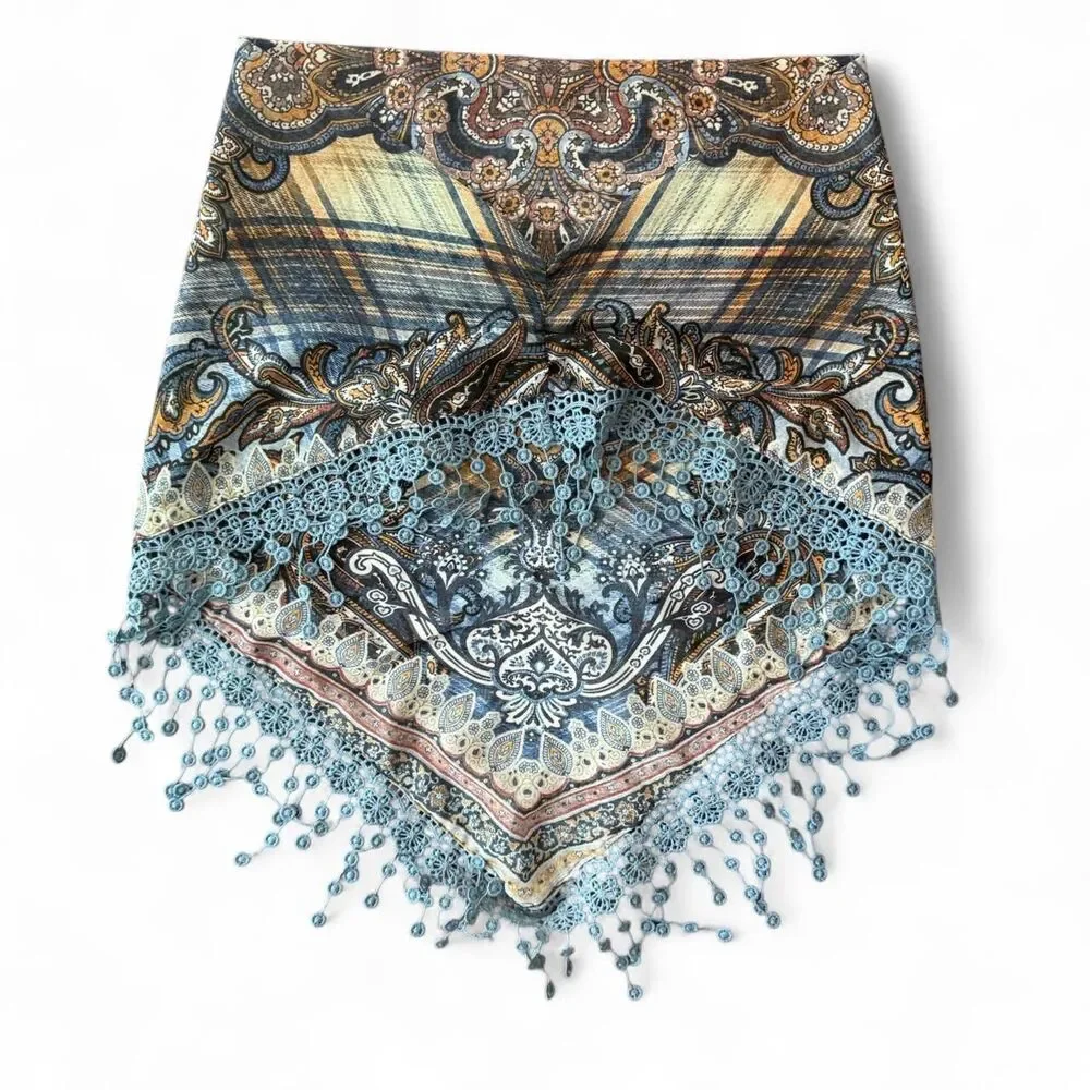 Y2K Whimsygoth Style Handmade Paisley Scarf Top with Fringe - One size | Unique! - Picture 6 of 6